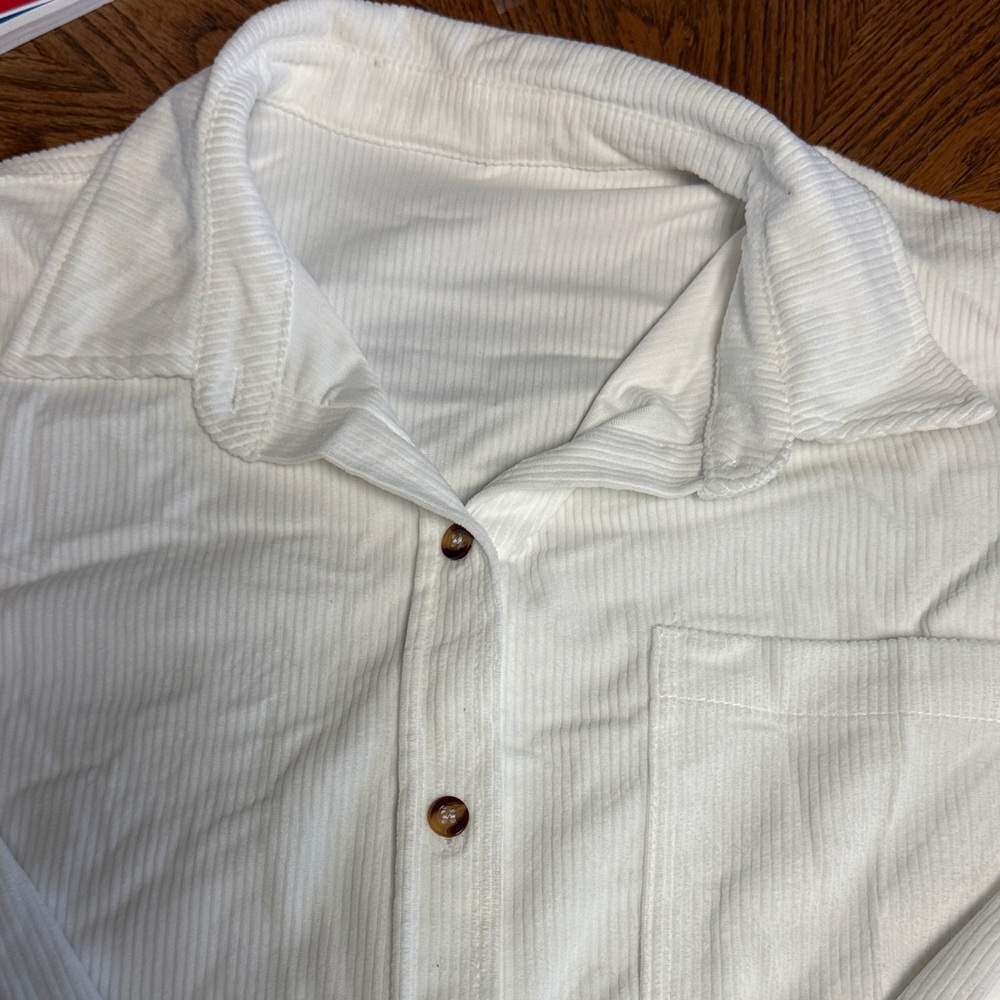 HOTTOUCH M NWT CORDUROY White Button-Up Ribbed TUNIC SHACKET Top - Picture 7 of 9